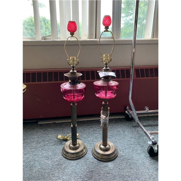 2 CRANBERRY GLASS LAMPS