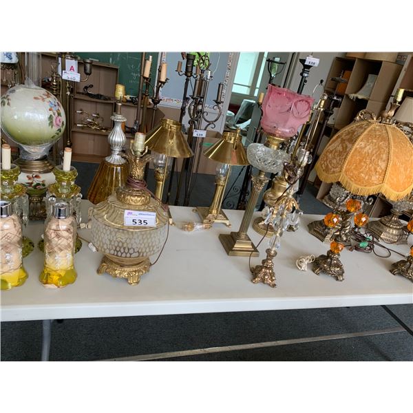 ASSORTED LAMPS SOME WITH SHADES (TABLE NOT INCLUDED)