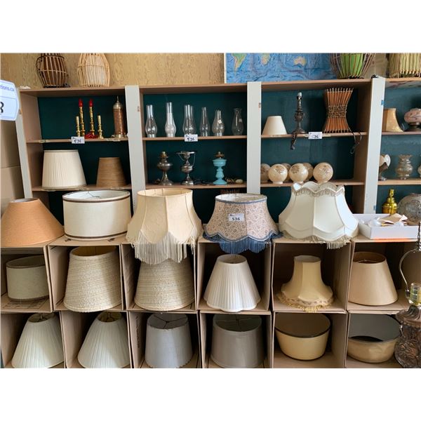 ASSORTED LAMPS & LAMP SHADES (TABLE & SHELVING NOT INCLUDED)