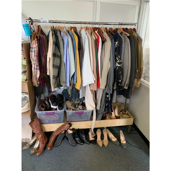RACK OF ASSORTED CLOTHING & SHOES