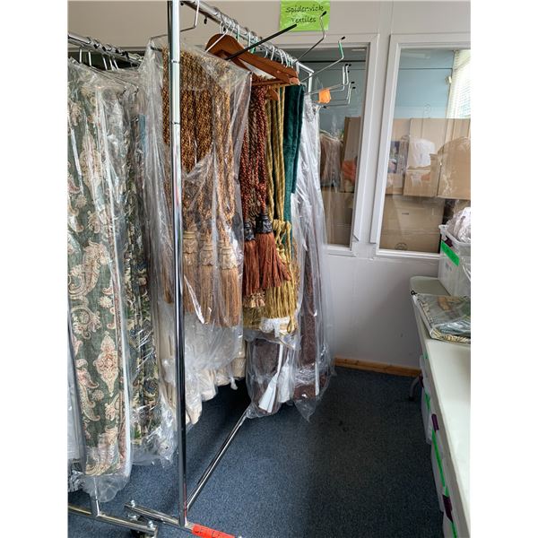 RACK OF ASSORTED CURTAINS & CURTAIN TIES