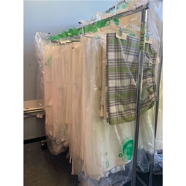 RACK OF ASSORTED CURTAINS & TABLE SKIRT