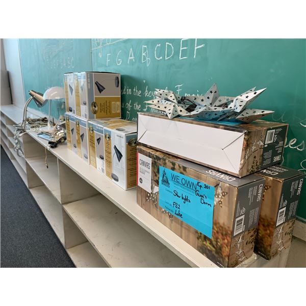 ASSORTED LIGHTING INCLUDING; LAMPS, LAMP SHADE HOLDERS & STAR LIGHTS