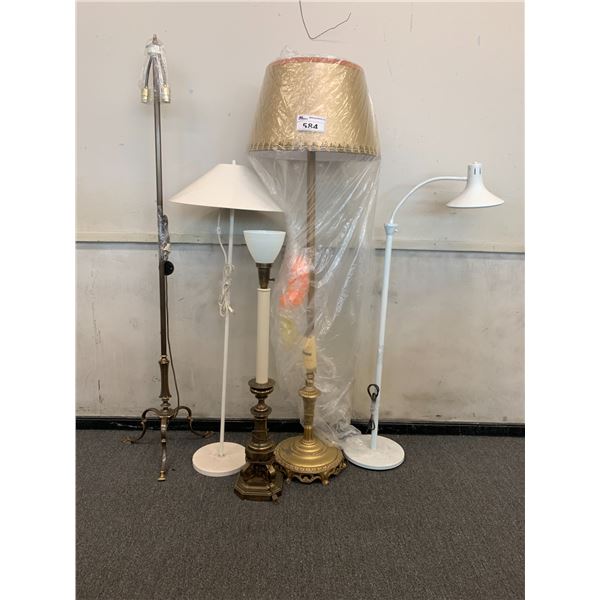 5 ASSORTED FLOOR LAMPS WITH SOME SHADES