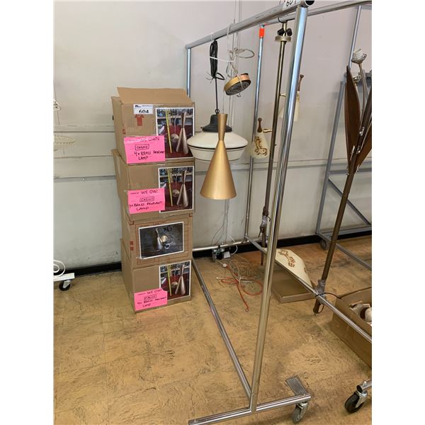RACK & 4 BOXES OF ASSORTED LAMPS