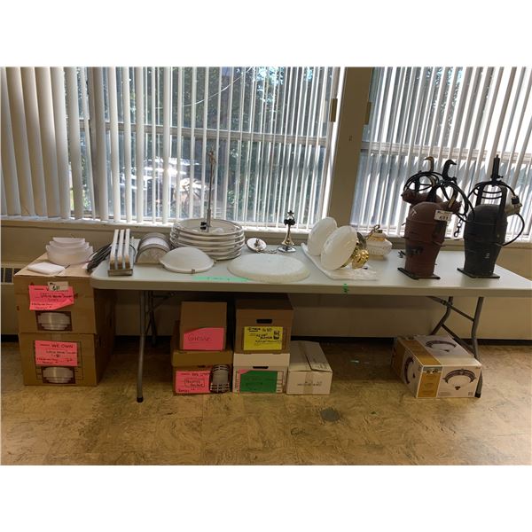 ASSORTED LIGHTING INCLUDING; VINTAGE SPOT LIGHTS, HANGING LIGHTS, WALL SCONCES & MORE (TABLE NOT ...