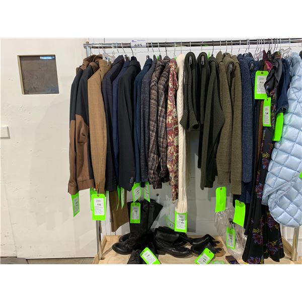 *L2* RACK OF ASSORTED ITEMS INCLUDING; JACKETS, SWEATERS, SHOES & MORE (RACK NOT INCLUDED)