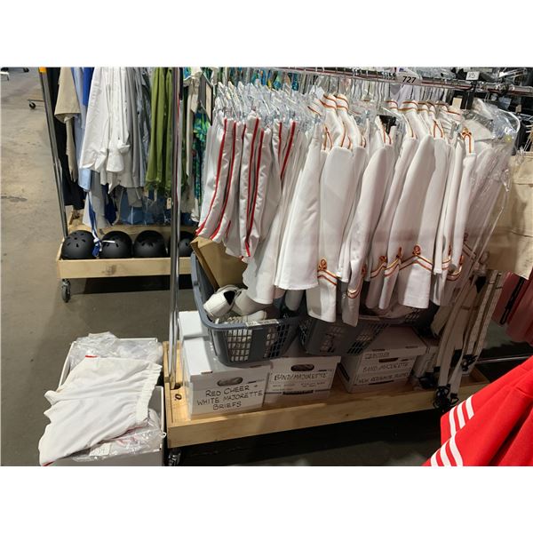 *L2* RACK OF ASSORTED BAND UNIFORMS, BASKETBALL SHORTS, SHOES & MORE (RACK NOT INCLUDED)