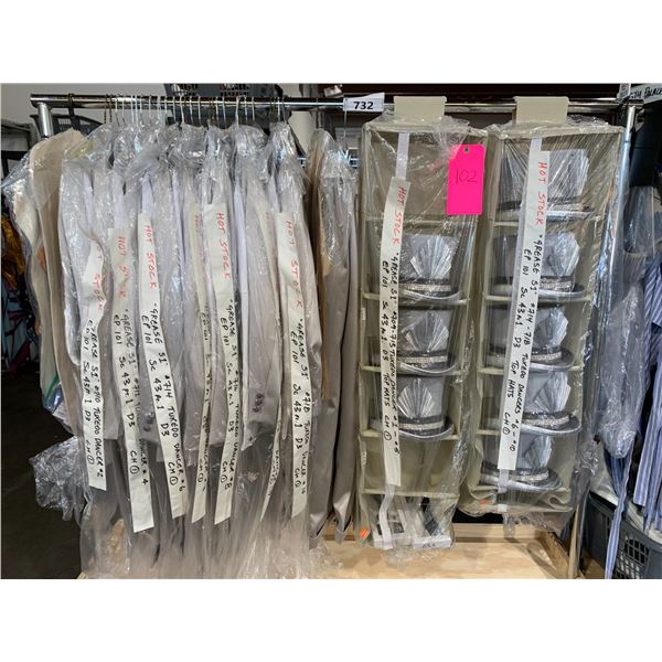 *L2* RACK OF ASSORTED TUXEDO HATS & TUXEDO DANCING UNIFORMS (RACK NOT INCLUDED)