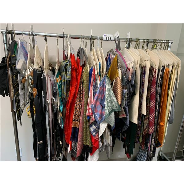 *L2* RACK OF ASSORTED TIES, BOWTIES, SCARVES, SUSPENDERS, CUFF LINKS & MORE (RACK NOT INCLUDED)