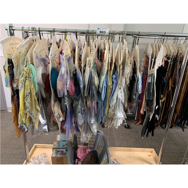 *L2* RACK OF ASSORTED COSTUME JEWELRY, GLOVES, HAIR TIES & MORE (RACK NOT INCLUDED)