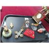 Image 3 : Ornate Elephant Desk Clock, Rabbit Ring Boxes, Floral Pill Box, Cross & Décor Items