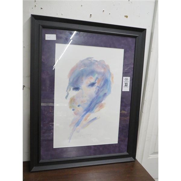 Framed Watercolor Woman and Child Signed Shaway - 20 x 24