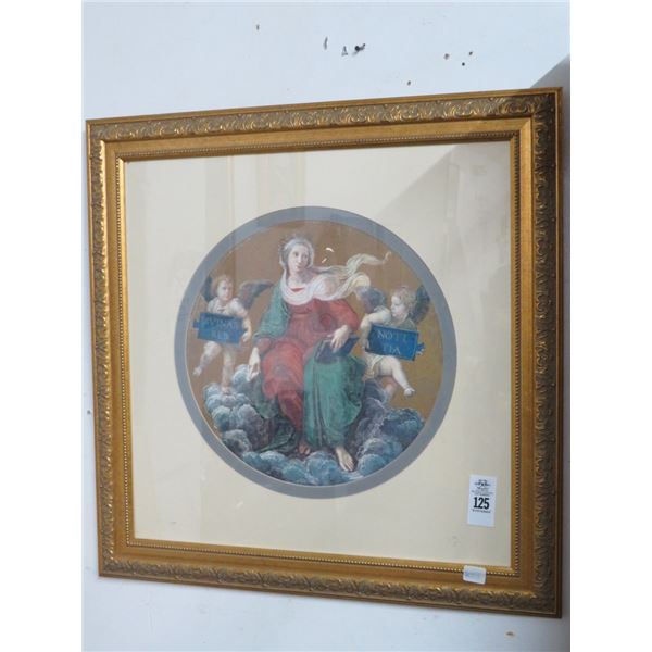 Framed Round Cherub Painting - 30 x 30