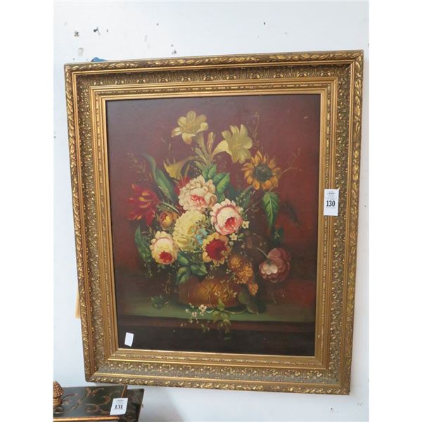 Ornately Framed Floral Oil On Board - 36 x 40