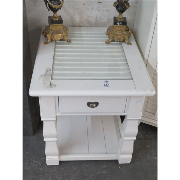 White Painted Louver Inset End Table