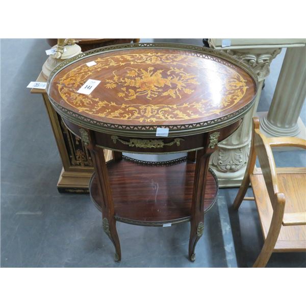 Ornate Brass Trim Oval Side Table