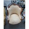 Image 2 : Ornate Carved Mahogany Trim Beige Floral Padded Armchair