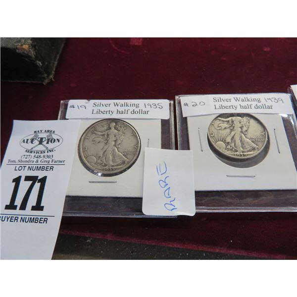 1935/1939 Silver Walking Liberty Half Dollar - 2 X $