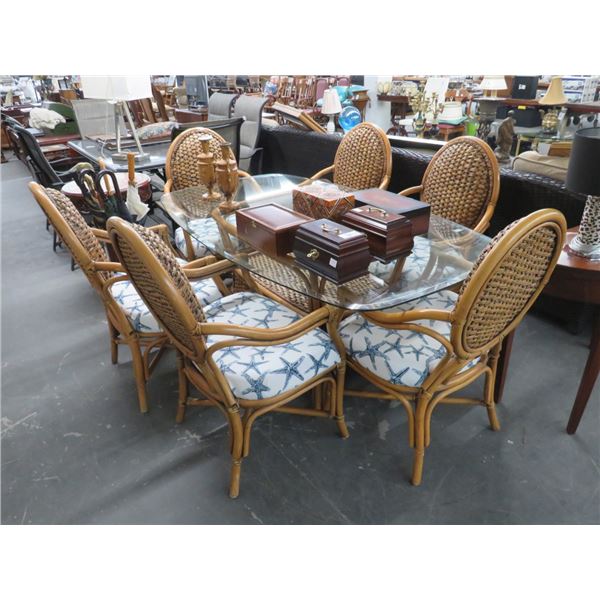 Tommy Bahama Style Starfish Motif Glasstop Dining Table w/6 Chairs