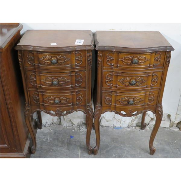 Ornate Queen Anne Style Carved End Tables - Pair