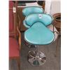 Image 1 : Chrome Base Turquoise Padded Stool - Pair