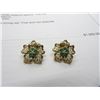 Image 2 : 14K YG Diamond and Emerald Earrings w/10 Round Emeralds & 2 Round Single Diamonds