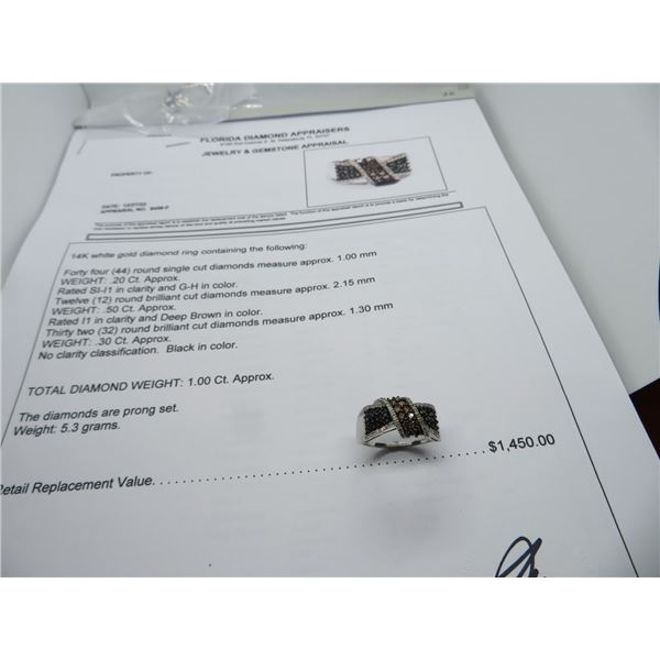 14K WG Diamond Ring w/44 Round Single Diamonds, 12 Round Cut Diamonds Deep Brown,