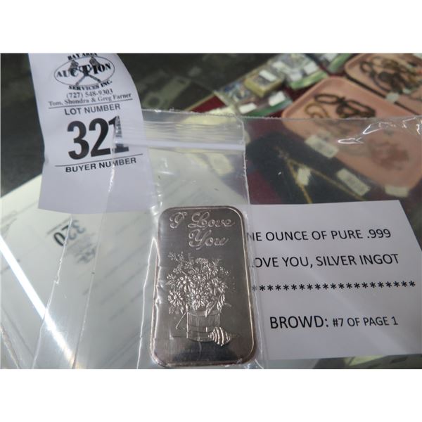 One Ounce I Love You Silver Ingot