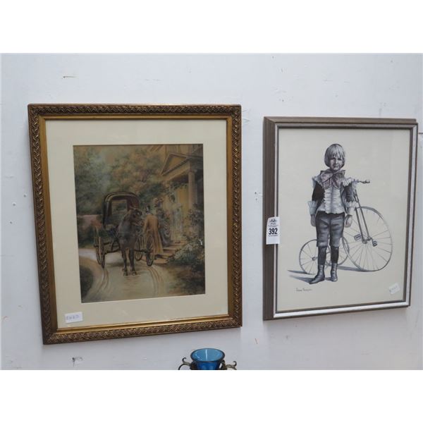 Vintage Art of Child w/Trik and Horse Drawn Carriage - 2