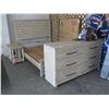 Image 2 : Beige Distressed Queen Bed Frame, Bed/Nightstand Set