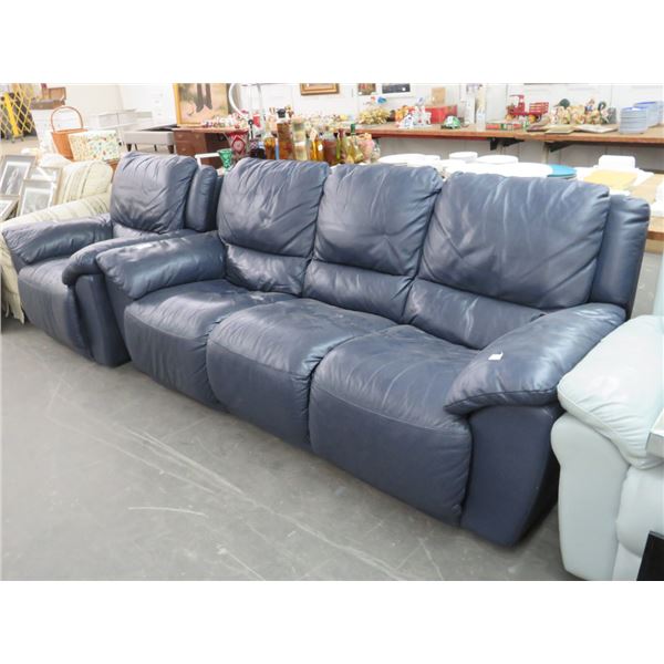 Navy Blue Reclining Sofa and Recliner Set