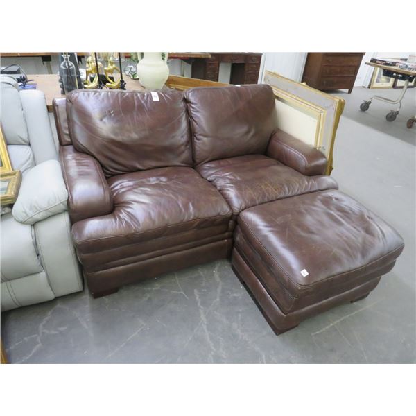 Mocha Leather Loveseat w/Ottoman