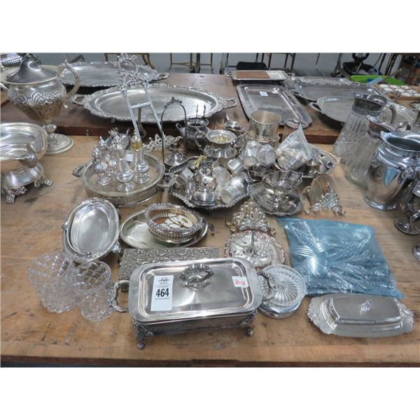 Large Lot of Asst. Silverplate Bowls, Shakers, Utensils and Small Easel