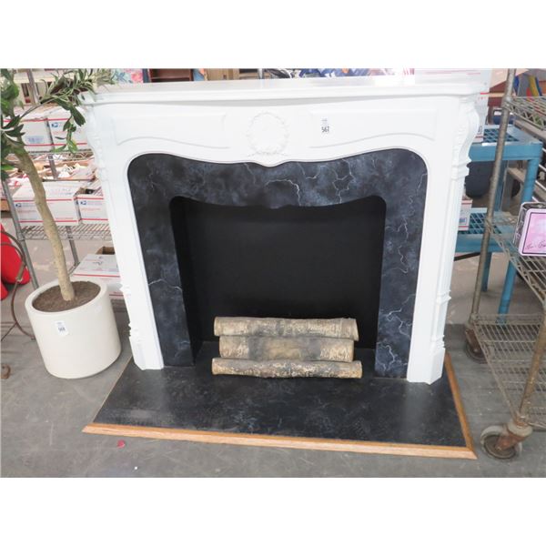 Ornate White/Faux Marble Fireplace Console Mantle