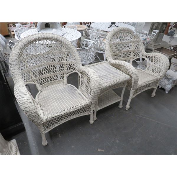 Wicker Patio Armchairs w/End Table Set