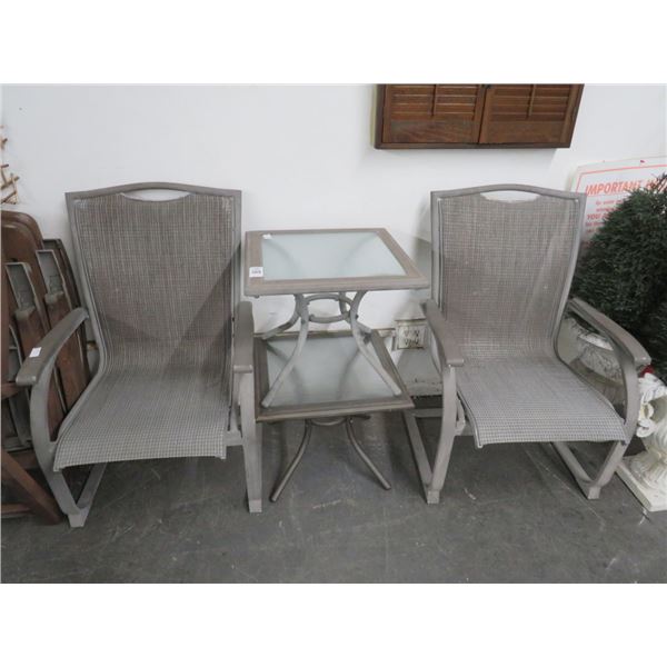 Grey Patio Armchairs - Pair w/Grey Glasstop Table