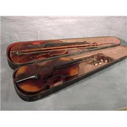 2 old violins in wood case