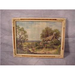 Village scene print in Art Deco print. 18x14