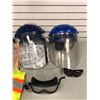 Image 2 : Group of assorted safety face shields w/ 4 assorted safety vests & misc.