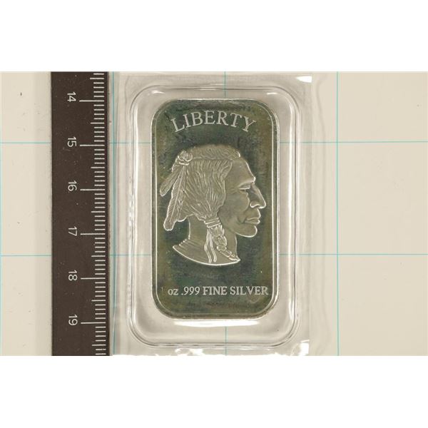 1 TROY OZ .999 FINE SILVER PF INGOT "INDIAN /