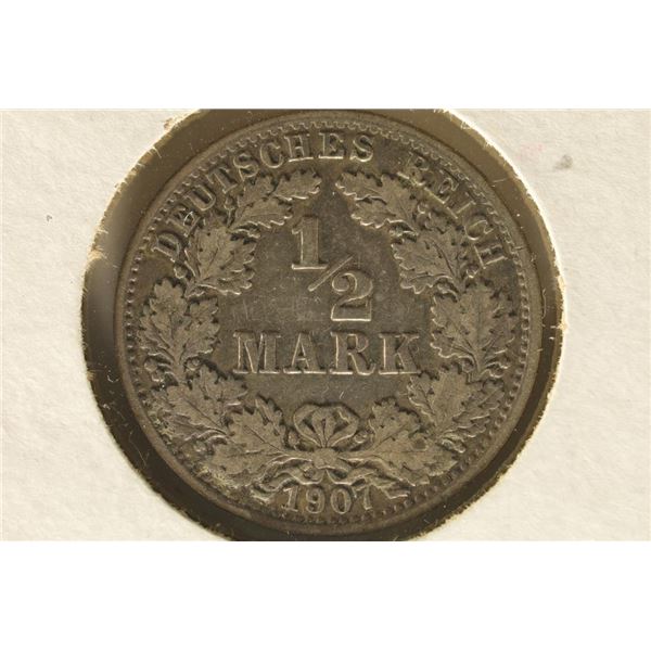 1907-A GERMAN SILVER 1/2 MARK COIN .0802 OZ. ASW