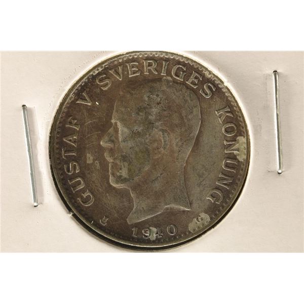 1940 SWEDEN SILVER 1 KRONA .1929 OZ. ASW