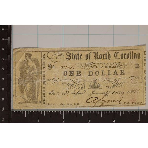 1866 STATE OF NORTH CAROLINA $1 OBSOLETE BILL