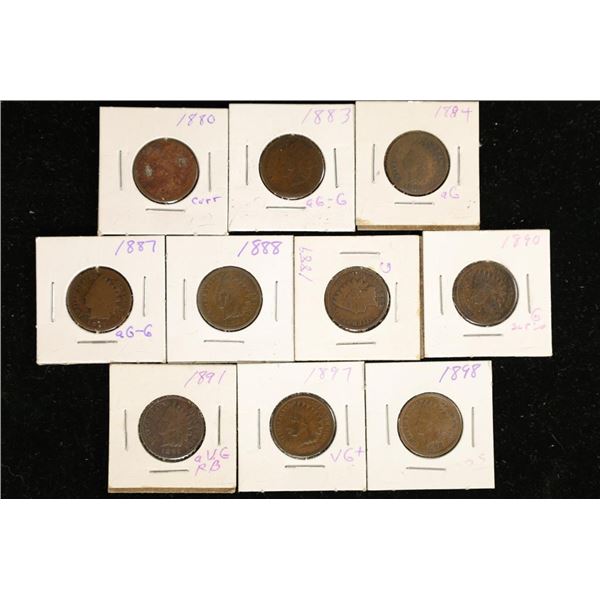 10-INDIAN HEAD CENTS: 1880, 83, 84, 87, 88, 89,