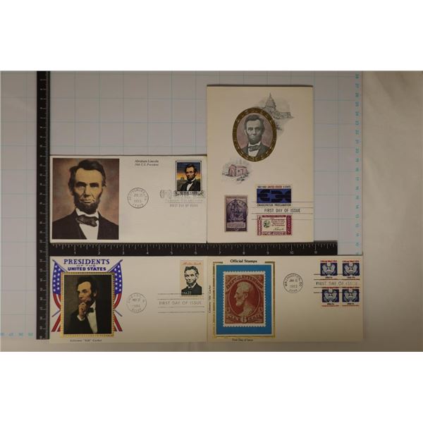 4 ABRAHAM LINCOLN 1ST DAY ISSUES. 2 ENVELOPES WITH