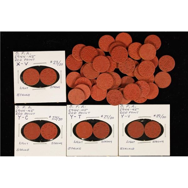 52 WOOD PULP RED TAX TOKENS.