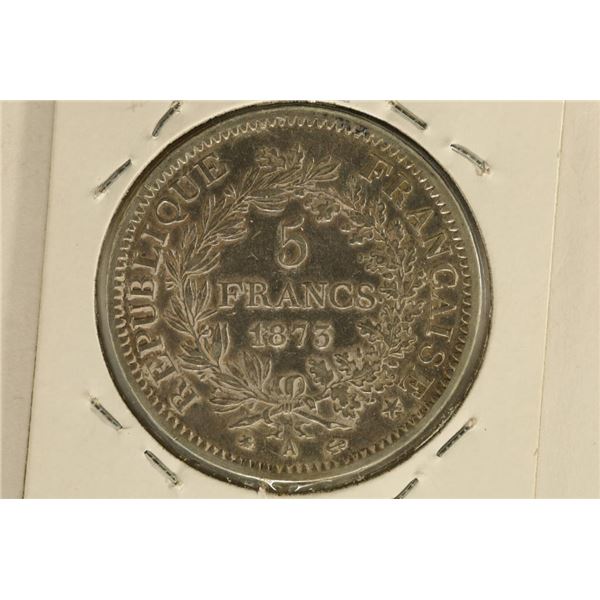 1873-A FRANCE SILVER 5 FRANCS .7234 OZ. ASW