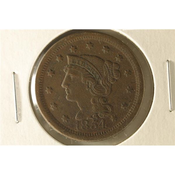 1854 US BRAIDED HAIR LARGE CENT (VERY FINE)