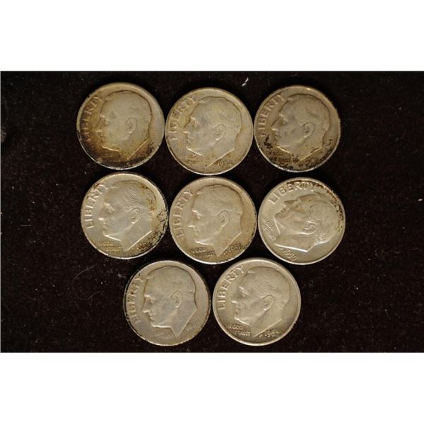 8-SILVER ROOSEVELT DIMES: 1948-1962